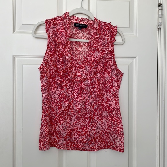 Jones New York Signature Red with White Polka Dots Sleeveless Ruffle Top - Picture 1 of 8